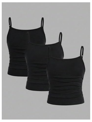 Image of SOLY HUX Girl's Tank Tops 3 Packs Cute Ruched Spaghetti Strap Camisole Slim Fit Undershirts