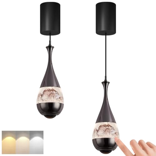 SKIVTGLAMP Touch Control 7W Semi Flush Mount Hanging Lamp Adjustable Height Island Light Fixture Modern Drop Point Gloss Black Stepless Dimming for Bedroom Dining Rooms Sloped Ceiling,2 Lights