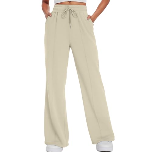 ALUWU Womens Wide Leg Sweatpants High Waisted Baggy Pants Elastic Drawstring Workout Pants with Pockets
