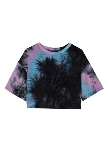 SOFIA'S CHOICE Women's Tie Dye Shirt Crop Top Round Neck Summer Casual Short Sleeve Tee