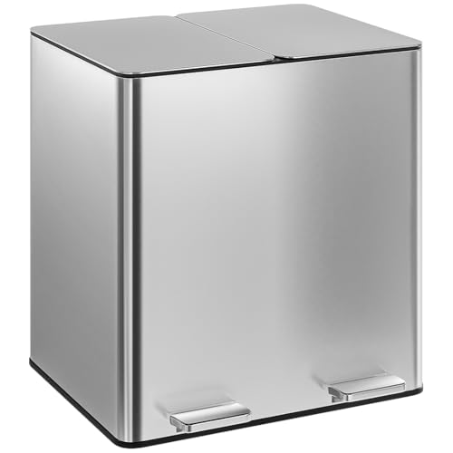 STEELSØN Gloas Mülleimer 2 Fächer – Mülltrennsystem Küche 2x15 L aus Edelstahl Silber – Tretmülleimer mit Soft-Close-Funktion & Geruchsfilter – Abfalleimer mit Inneneimer für Recycling & Restmüll