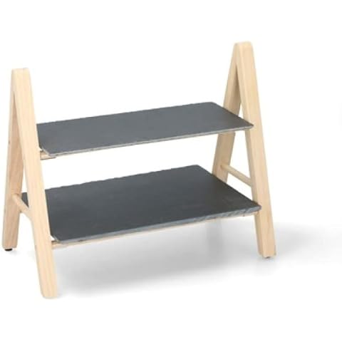 2 Tier Shelves Food Serving Tray for Cake Dessert Stand Platter Slate and Wood Cover
