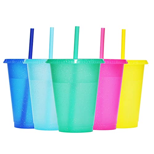 Suertestarry Tumbler With Straw And Lid,Water Bottle Iced Coffee Travel Mug Cup,Reusable Plastic Cups,Perfect For Parties,Birthdays,24Oz-5 Pack (Vivid Glitter(16Oz)) #TOP2