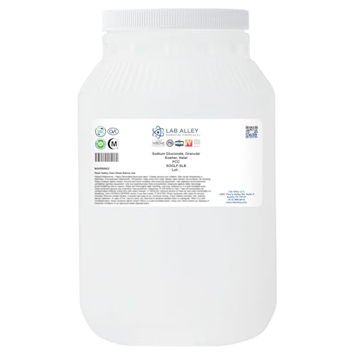 Lab Alley Sodium Gluconate, Granular, FCC/Food Grade, Kosher, Halal, Chelating Agent, Bitterness Inhibitor, and Plasticizer for Food & Industrial Use (5 Pounds)