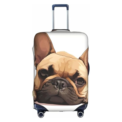 Cvnbmakk アニマルドッグ フレンチブルドッグプリント 旅行用荷物カバー、防水防塵保護カバー 18-32インチのスーツケース用, ホワイト, X-Large