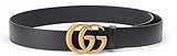 Gucci Men's Black Leather with Double G Buckle (Regular - 1.5 inches wide, 90 cm / 35.5 in)