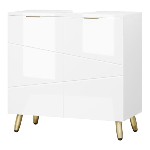 EUGAD Meuble/Armoire Salle de Bain, Meuble sous Vasque, avec Étagère Réglable et Portes, en MDF, Blanc Brillant, 60x30x60cm