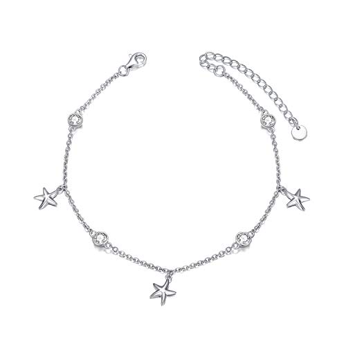 Image of 925 Sterling Silver Anklet Foot Bracelet with Crystal from Austria, Anklet Jewelry Gifts for Women 11 Inch Adjustable