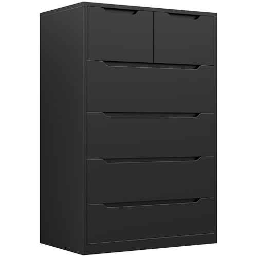 Romorgniz 6 Drawer Dresser for Bedrom,Tall Black Chest of Drawers for Bedroom, Hallway, Modern 43.2'...