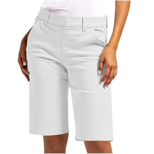 Bermuda Shorts for Women Dressy High Waist Lounge Short Pants with Pockets 2025 Trendy Straight Leg Work Shorts(White,XX-Large)