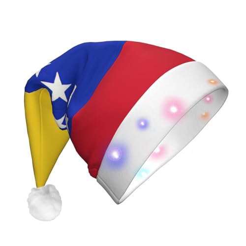 DUWAA Sombrero de Navidad iluminado con bandera de Venezuela, gorro de Papá Noel iluminado con tira de luz LED colorida para adultos