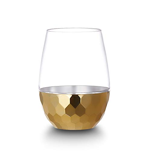 HOMIP Unbreakable Stemless Wine Glasses - 16 oz White and Red Wine Plastic Tumbler - Outdoor Elegant Pool Safe Reusable Shatterproof Cocktails & Scotch Wine Goblet for Homes, Camping - Set of 4