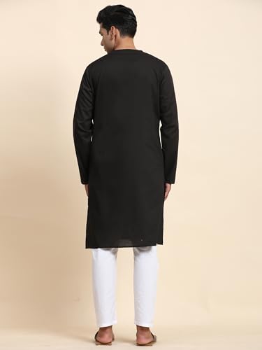 Image of Men's Pure Cotton Solid Kurta Pajama Set Round Neck Casual Yoga Dress