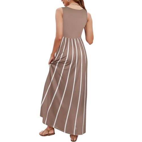 Image of Sherosa Women Boho Chevron Striped Floral Printed Summer Sleeveless Tank Long Maxi Party Dress
