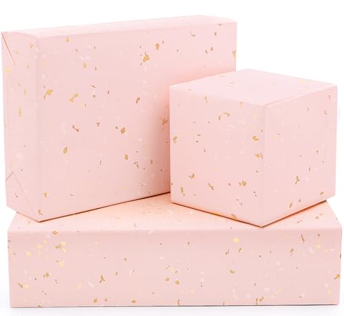 ADQUATOR Papel de regalo rosa de 52 x 76 cm, papel de regalo ecológico metálico, perfecto para bodas, cumpleaños, baby shower, graduación y Navidad (4 hojas)