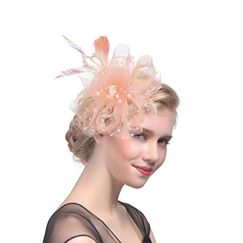 Casque de cocktail avec plumes et rubans pour coiffure de fête