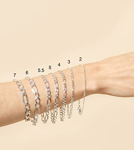 Olive & Chain 925 Sterling Silver Chain Bracelet, Figaro Link Bracelet For Men & Women, Hypoallergenic, Best Fit For Gifting To Loved Ones #TOP3