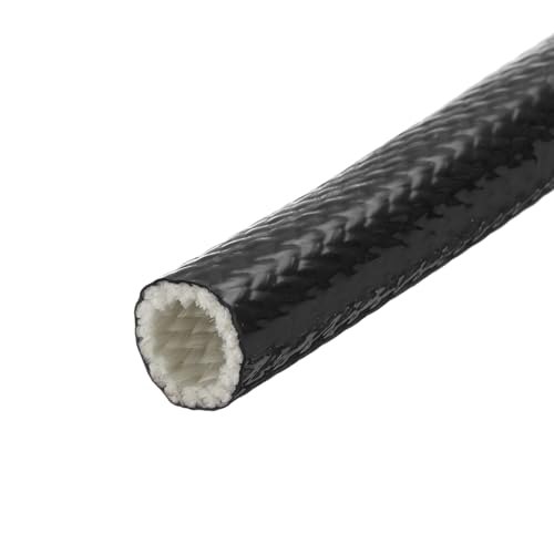 Image of MECCANIXITY 5 /8 inch ID 10ft Heat Shielded Fire Sleeve Silicone Coated Fiberglass Tape, for Automotive Hose Lines Wires Electrical Wiring, Black