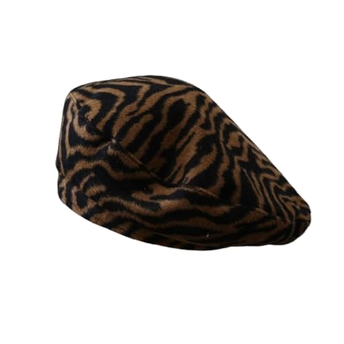 YISHATIER Womens Beret Hat Animal Print Hat French Beret Casual Hat Y2K Caps Painter Beret Warm Hat Fall Winter Hat (Deep Brown,One Size)