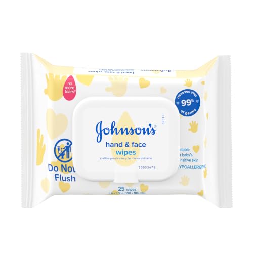 Image of Johnson's Baby Disposable Hand & Face Cleansing Wipes, 25 ct | Pre-Moistened Wipes Gently Remove 99% of Germs & Dirt from Delicate Skin, No Added Parabens & Alcohol, Hypoallergenic