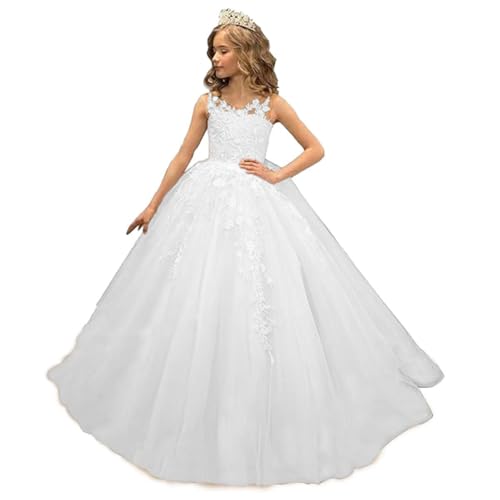 Tulle Flower Girl Dresses for Wedding Lace Appliques Pageant Girls Ball Gown Kids Formal First Communion Dress