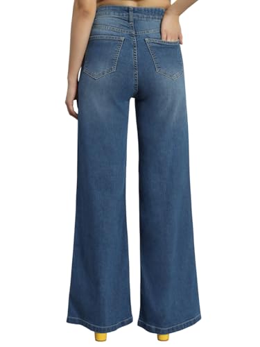 Image of Amazon Brand - INKAST Women High Rise Wide Leg Full Length Cotton Poly Lycra Jeans | Casual Denim Wear