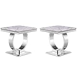 ACEDÉCOR Silver End Table Set of 2, Modern Square Living Room Table with Stylish Silver Mirror Metal