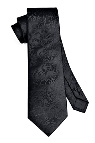 Black Tie For Men Solid Paisley Floral Mens Ties Handkerchief Set Classic Business Flower Tuxedo Neckties For Wedding Party Tie #TOP6