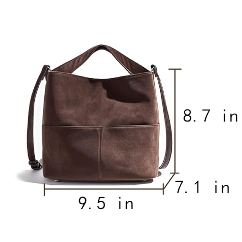 Bolso tipo Bucket marrón para mujer en gamuza sintética miniatura 5