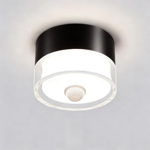 QHENS LED Deckenleuchte mit Radar Bewegungsmelder, Deckenstrahler Aufputz 12W 4000K, 230V LED Aufbauspot Ø10cm Deckenspots Aluminium, Deckenlampe für Flur, Garage, Keller und Gewerberäume