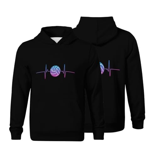 Kids Heartbeat Volleyball Player Boys Girls Lightweight Kangaroo Pocket Fleece Hoodies
