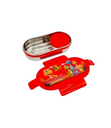 Image of BLAL BLALOval Stainless Steel Lunch Box with 1 Small Box Compact Design Airtight Leak Proof Lunch Box for Office, School, Picnic-600Ml+100Ml (Red)