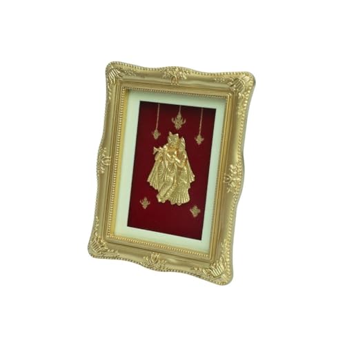 Image of Radha Krishna 24kt Gold Foil Decorative Table Top | Divine Love Artwork for Home, Office & Temple | Spiritual Gift for Housewarming, Festivals, Marriage & Religious Events (7.5 cm x 9 cm)
