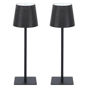 LUTEC 2 Pack Cordless Table Lamp,6000mAh Rechargeable Battery Operated Desk Lamp,Two Adjustable Heights,Waterproof, Touch Control & 3 Color Stepless Dimming for Restaurant/Bedroom/Bars/Outdoor (Black)
