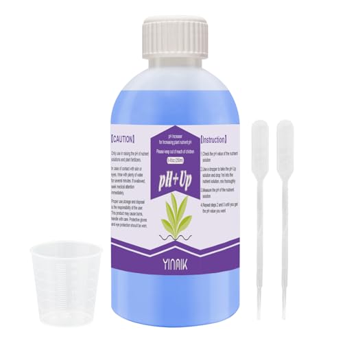 YINMIK General Hydroponics pH Up Liquid, pH Control Liquid Increase pH Levels, 250ml Premium Buffering for pH Stability,Suitable for All Hydroponics Feeding Systems, Both for Soil and Water