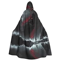 Giant Shark In The Sea Patterned Hooded Poncho, Unisex Hooded Poncho For Cosplay Halloween Costume Party