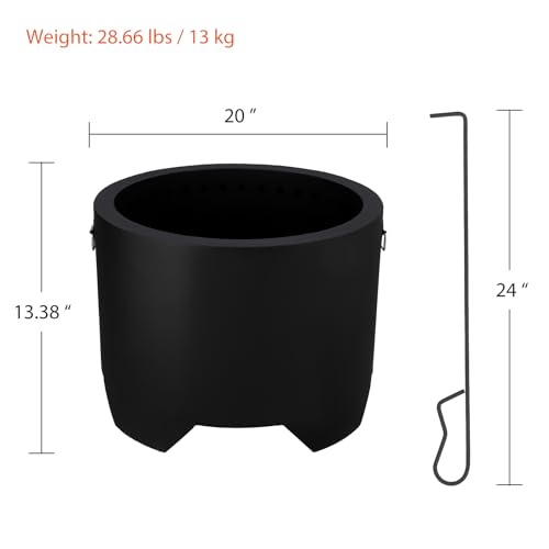 20 Inch Smokeless Fire Pit, Wood Burning Fireplaces, Portable Outdoor Firepit, Ideal for for Backyard, Patio, Garden, Picnic, Camping