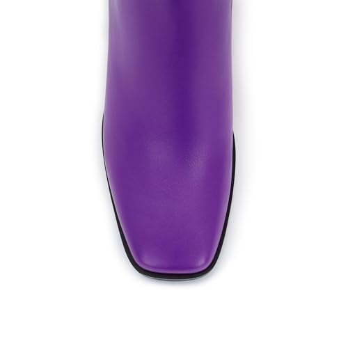 Image of Knee High Boots for Women - Wide Calf Boots with Zipper, Square Toe Tall Leather Boots, Chunky Heel Fashion Long Boots
