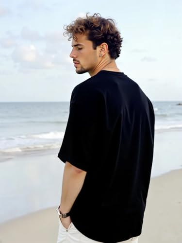 Image of LEOTUDE Oversized Full Sleeve Cottonblend Graphic Printed Round Neck Drop Shoulder Tshirt for Man (Color Mustard)