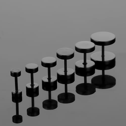 6 Pairs Black Stud for Men Women Fake Gauges Dot Earrings 4-10mm Round Ear Studs3
