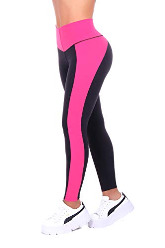 Bon Bon Up Black and Fuchsia Leggings with Internal Body Shaper and Butt Lifter 1064