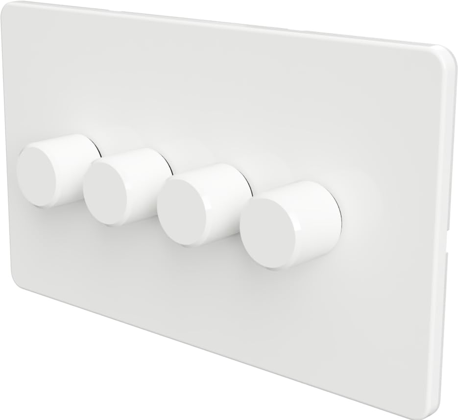 SAMOTECH WIFI Smart DIMMER UK No neutral wire required, compatible with Alexa, Google, Tuya, Smart Life - White 4-Gang