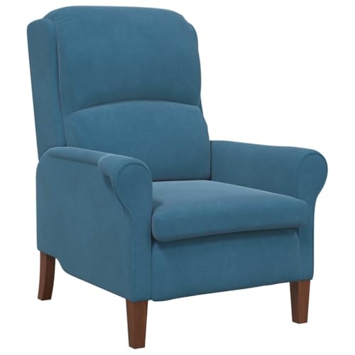 XHNIFBN Sillón de terciopelo azul con estructura de madera, 76 × 94 × 102 cm, sillón de relax ergonómico con respaldo enrollable para salón, dormitorio, balcón