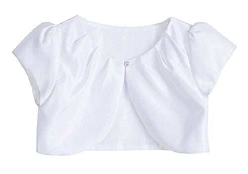 Sweet Kids Girls Pleated Satin Bolero Jacket White 4 (SK C31)