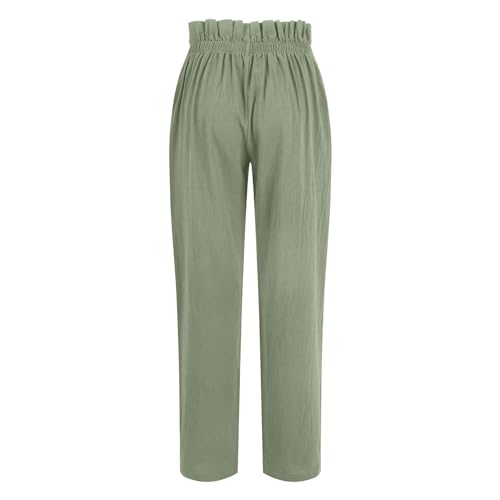 Womens Linen Pants Summer High Waisted Work Pants Trousers Lightweight Paperbag Elastic Waist Pants with Pockets4
