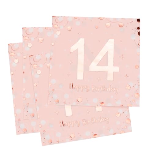 30 Servilletas 14 Años, Servilletas De Cóctel, Servilletas De Papel Decoradas Cumpleaños 3 Capas, Servilletas 14 Cumpleaños Para Fiestas Cumpleaños Niño Niña Decoración, 33 X 33 Cm