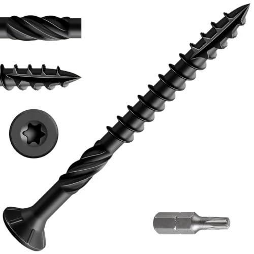 Wensilon #10 * 2-1/4" Black Deck Screws, (180pcs) 2 lbs.Exterior Wood Screws, Rust Resistant epoxy Coated, Bronze, T25 Star Bit