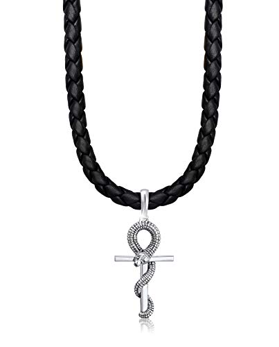 Collier en cuir et pendentif croix argent 925 Kuzzoi pour homme 50 cm