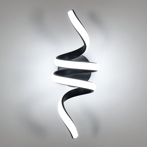 SENQIU Applique da Parete Interno in Alluminio, 24W 6500K Bianco Freddo Lampada a Muro con Design Creativo, Lampada a Muro Nero per Corridoio, Camera da Letto, Soggiorno