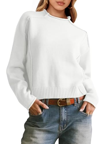 Saodimallsu Womens Cropped Sweaters Long Sleeve Mock Neck Soft Knit Casual Loose Fit Fall Pullover Sweater Tops